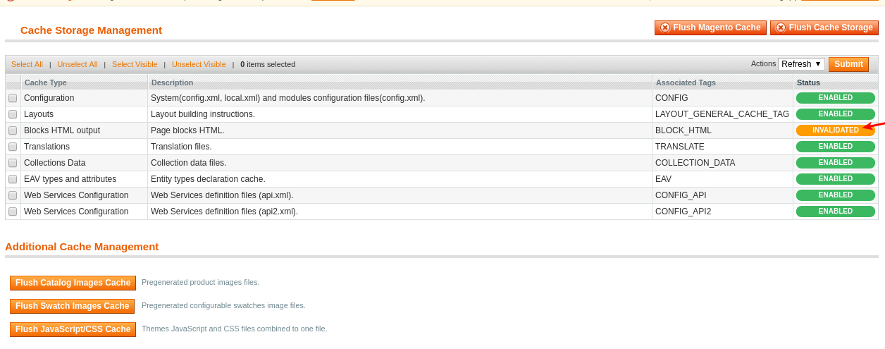 Magento Invalided Cache